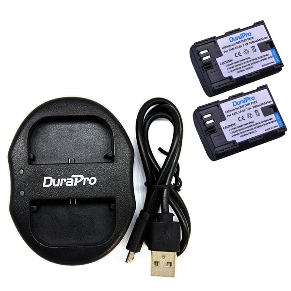 DuraPro Canon LP-E6 2pcs Battery and Dual USB Charger for Canon Cameras LPe6