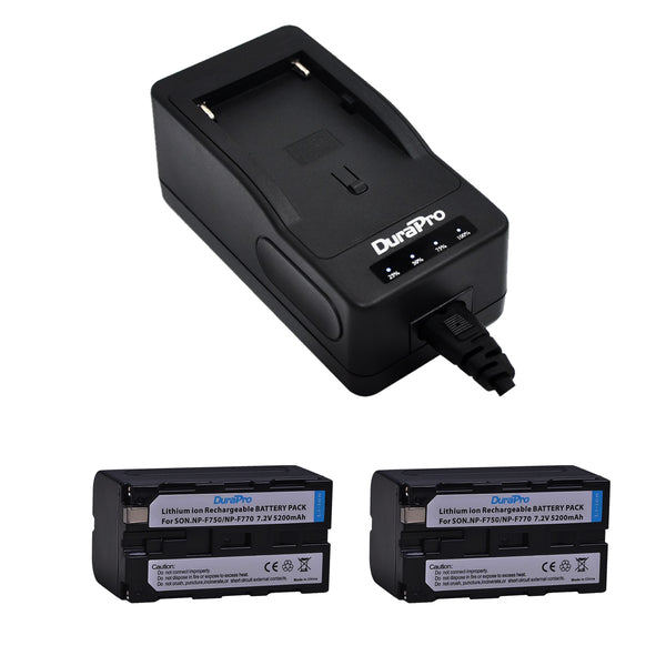 2 pcs DuraPro NP-F750 NP-F770 Camera Battery and NP-F750 Single Fast Charger for Sony Battery NP-F970 NP-F960 NP-F750 NP-F550 Charger Only NPf960 NPF550