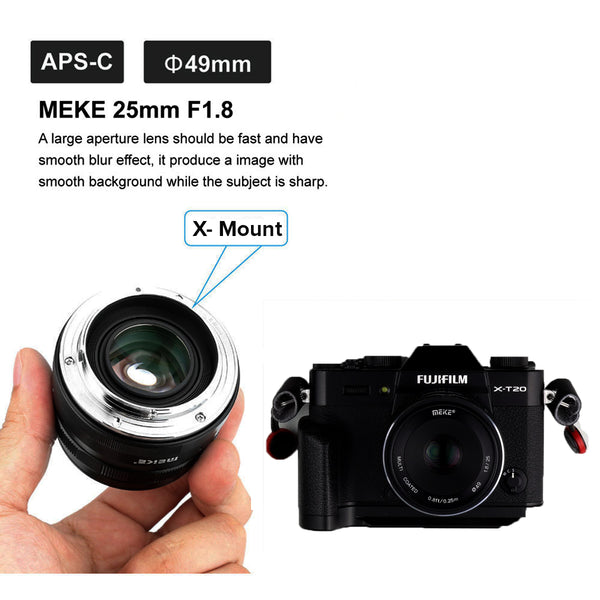 Meike 25mm f/1.8 Wide Angle Manual Lens for Fujifilm Mirrorless Camera / X mount