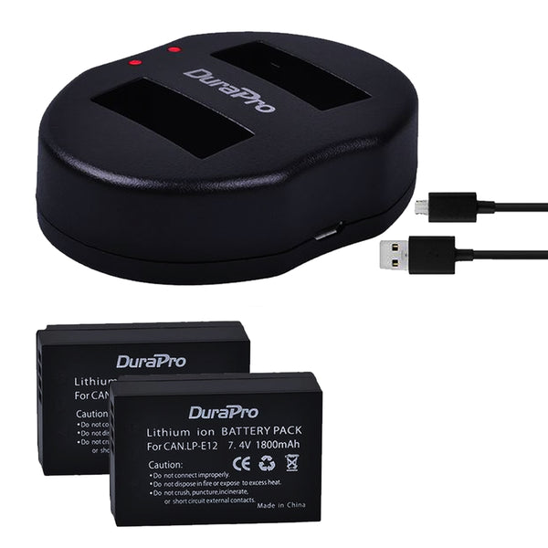 DuraPro 2pcs LP-E12 Batteries + USB Dual Charger For Canon M 100D Kiss X7 Rebel SL1 EOS M10 DSLR Camera