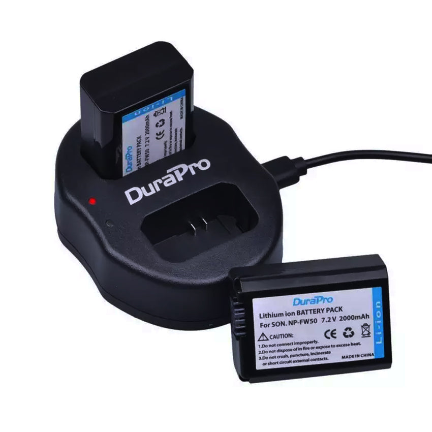 DuraPro Sony NP-FW50 2pcs Battery and Dual USB Charger for Sony Cameras NPFW50 900mah