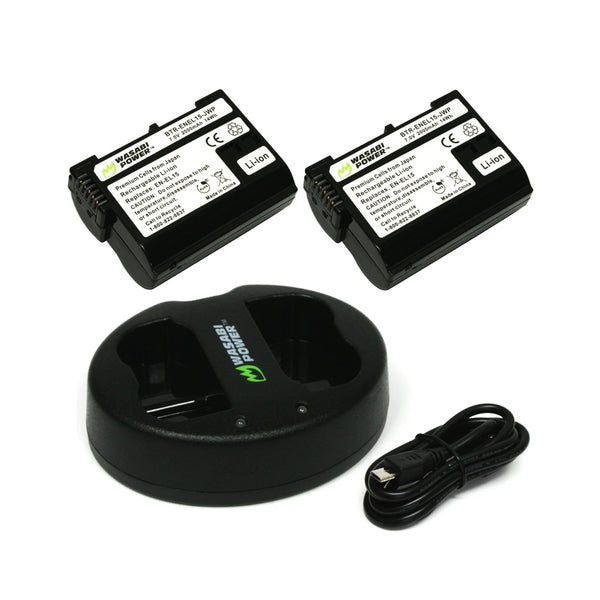 Wasabi Power Battery for Nikon EN-EL15 (2-Pack) and Dual Charger ENEL15
