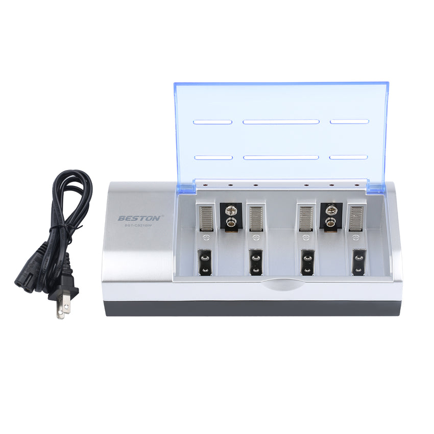 Beston BST-C821BW 6-Bay Battery Charger for AA / AAA / 9V / C / D Rechargeable Battery