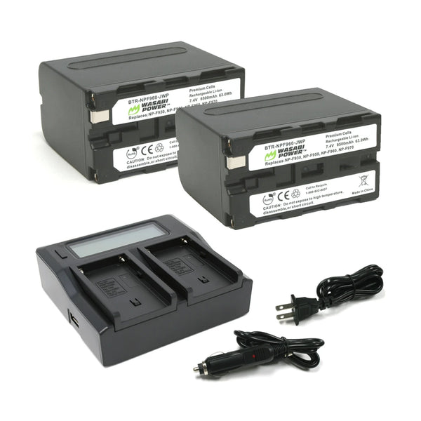 Wasabi Power Battery for SONY NP-F950, NP-F960, NP-F970, NP-F975 (L SERIES) BATTERY (2-PACK) AND DUAL CHARGER F960