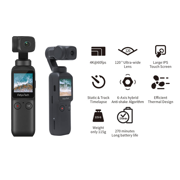 Feiyu Pocket Camera Gimbal 3-Axis 4K Hd Handheld Gimbal Camera Stabilizer 120° Wide Angle Smart Track Built-In Wi-Fi Control