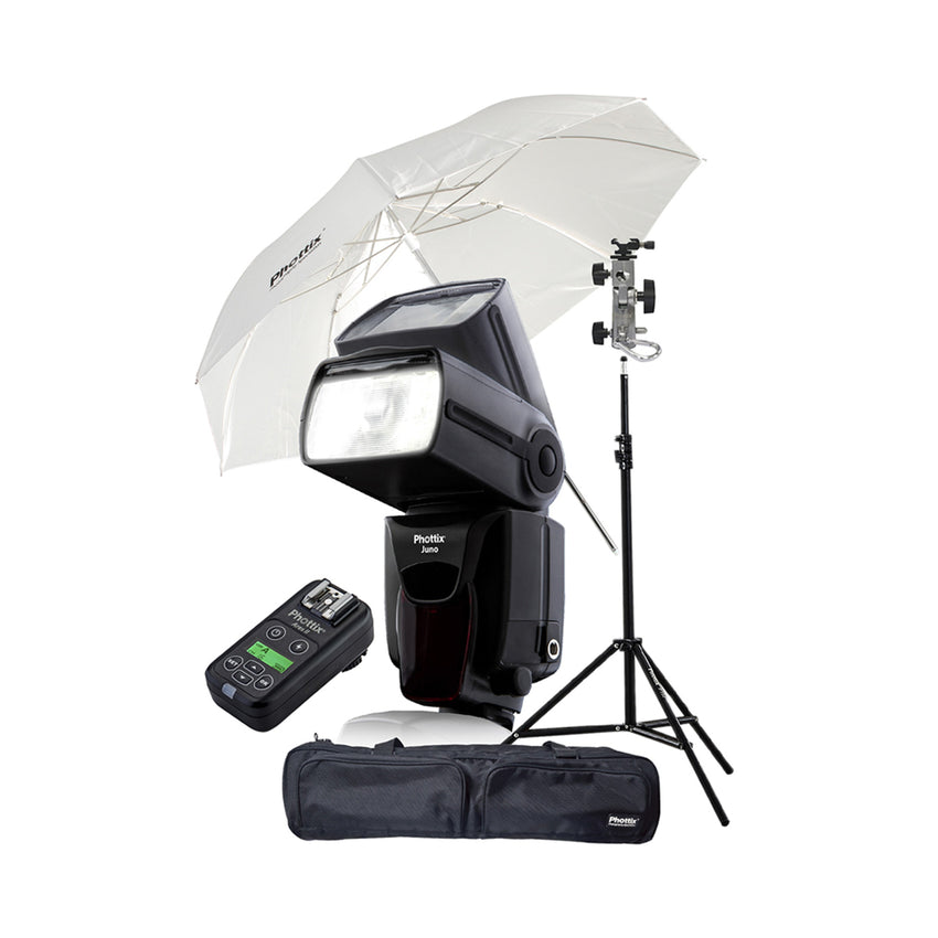 Phottix Juno Flash Speedlight Ready To Go Kit with Trigger, Umbrella, Light Stand, Shoe Adapter and Bag (80364 , PH80364)