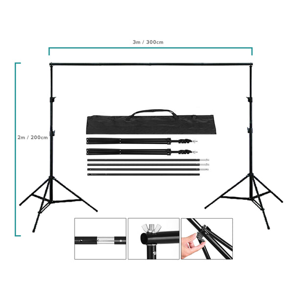 2 x 3m / 6.5 x 10ft Photography / Video Background Stand / Adjustable Studio Photo Backdrop Support Kit with Carrying Bag for Photo / Video Shooting