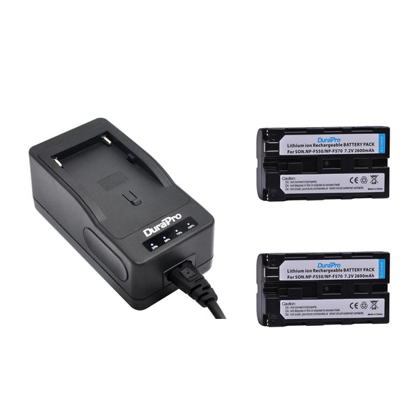 DuraPro 2 Pcs NP-F550 F550 NP-F570 Decoded Lithium/Li-ion Rechargeable Battery 2600mAh and DuraPro NP-F960 Single Fast Charger for Sony Battery NP-F970 NP-F960 NP-F750 NP-F550