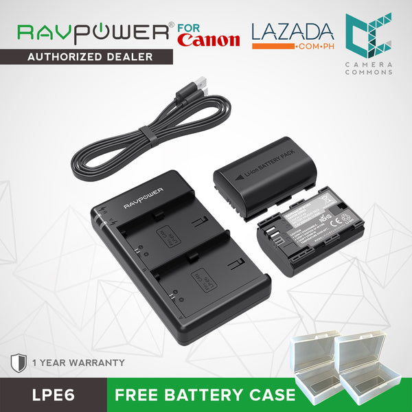 LP-E6 LP E6N Battery RAVPower Rechargeable Battery Charger Set for Canon 5D Mark II III IV, 5Ds, 6D, 70D, 80D and More (2-Pack, Versatile Charging Option with USB, 100% Compatible with Original) LPE6 LPE6n